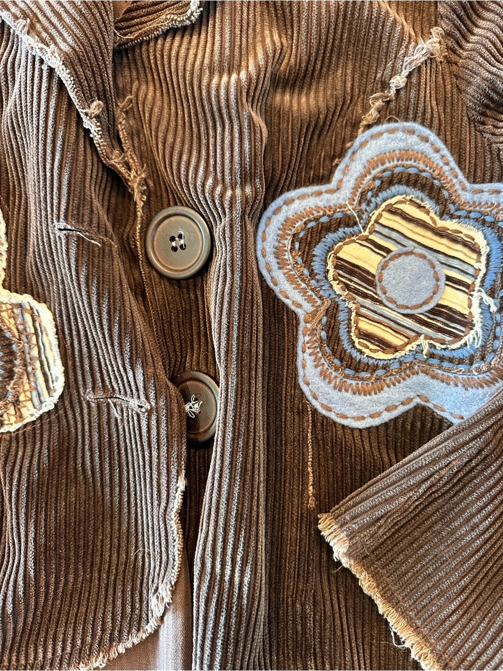 ivy jane Brown Corduroy Blazer with Blue & Cream Floral Appliqués - Picture 2 of 4
